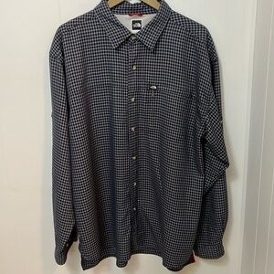 The North Face Traverse Navy Blue Tan Check Long Sleeve Button Down Shirt LARGE